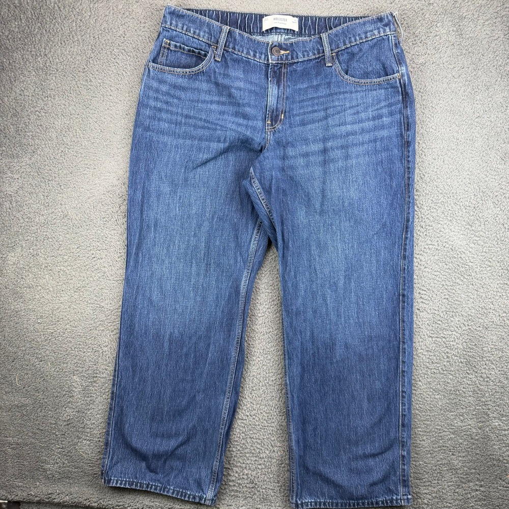 Hollister Womens XL Regular Low-Rise‎ Baggy Jeans Dark Wash Blue 100% Cotton